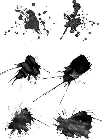 Set of six brush strokes with spray in gray halftone for design - vectorのイラスト素材