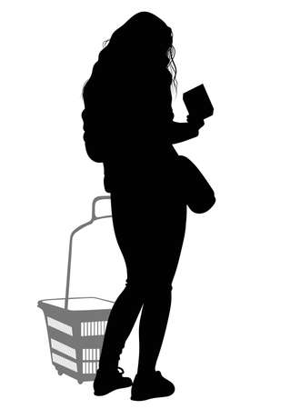 Silhouette of a woman with shopping basket - vectorのイラスト素材