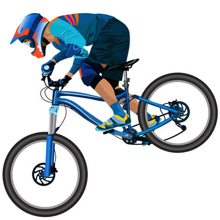 An image of a cyclist descending on a mountain bike on a slope - vectorのイラスト素材