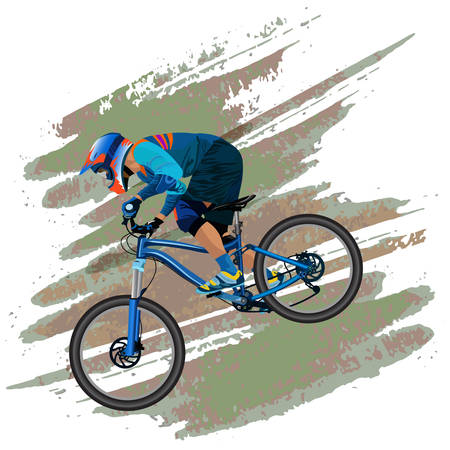An image of a cyclist descending on a mountain bike on a slope - vectorのイラスト素材