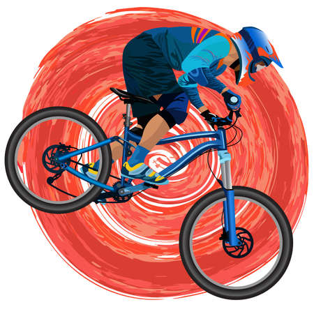 An image of a cyclist on a mountain bike on a red background - vectorのイラスト素材