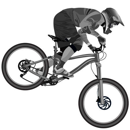 An image of a cyclist descending on a mountain bike on a slope - vectorのイラスト素材