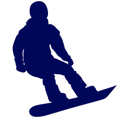Blue silhouette of a snowboarder descending the mountain slope - vector illustrationのイラスト素材