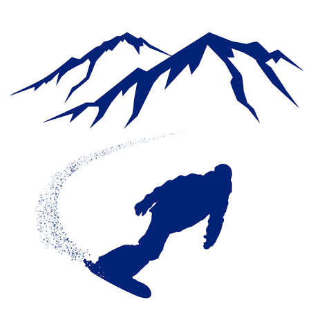 Blue silhouette of a snowboarder descending the mountain slope vector illustrationのイラスト素材