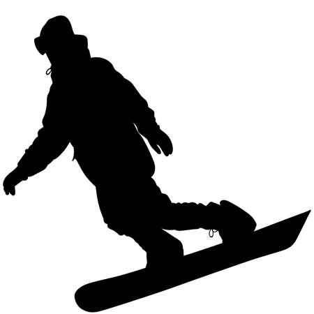Black silhouette of a snowboarder descending the mountain slope - vector illustrationのイラスト素材