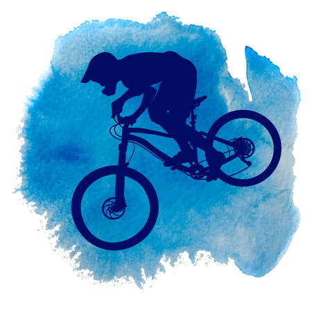 Silhouette of a biker descending on a mountain bike on a slope - vector illustrationのイラスト素材