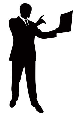 Silhouette of a man in a business suit presenting a report - vectorのイラスト素材