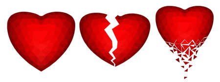 Set of three abstract polygonal images of hearts - vectorのイラスト素材