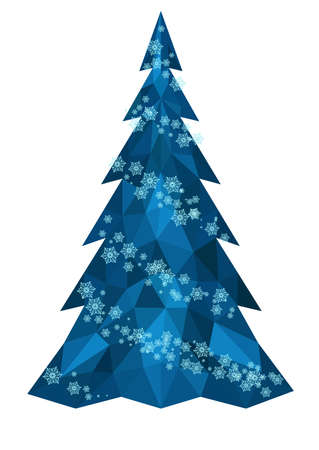 Christmas polygonal Christmas tree in blue with snowflakes - vectorのイラスト素材