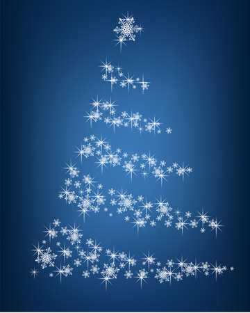 Abstract Christmas tree of snowflakes and sparks on a blue background - vectorのイラスト素材