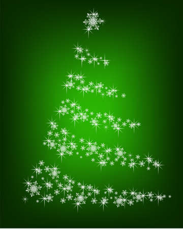 Abstract Christmas tree of snowflakes and sparks on a green background - vectorのイラスト素材