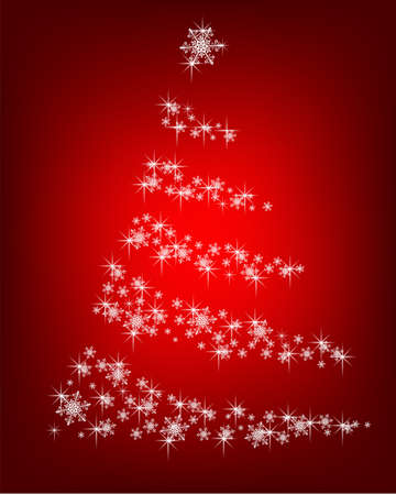 Abstract Christmas tree of snowflakes and sparks on a red background - vectorのイラスト素材