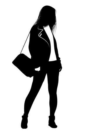 Silhouette of a girl with a bag on his shoulder - vector illustrationのイラスト素材