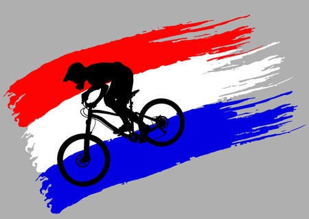 The contour of the cyclist on the stylized flag of Netherlands - vectorのイラスト素材