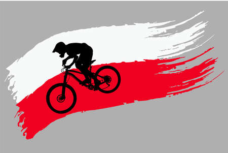 The contour of the cyclist on the stylized flag of Poland - vectorのイラスト素材