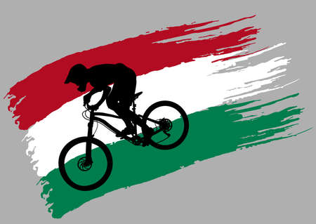 The contour of the cyclist on the stylized flag of Hungary - vectorのイラスト素材