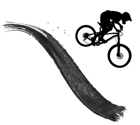 Silhouette of a biker descending on a mountain bike on a slope - vector illustrationのイラスト素材