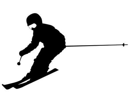 Silhouette of a boy skiing on a slope - vectorのイラスト素材