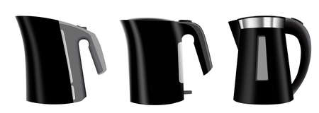 Set of three black electric kettles - vector illustrationのイラスト素材