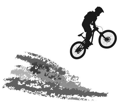 Silhouette of a jumping cyclist on an abstract mountain background. - vectorのイラスト素材