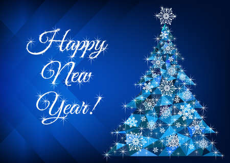 Happy New Year greetings with abstract christmas tree - vector illustrationのイラスト素材