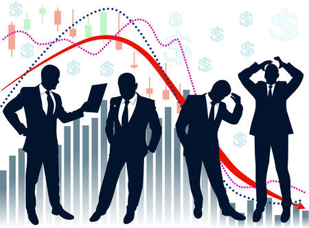 Silhouettes of businessmen on a background of abstract financial charts- vector illustrationのイラスト素材