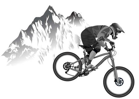 An image of a cyclist descending on a mountain bike on a slope - vectorのイラスト素材