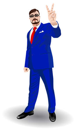 Man in a business suit demonstrates victory gesture - vector illustrationのイラスト素材