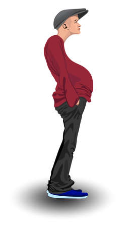 Caricature of a standing man in a cap - vector illustrationのイラスト素材