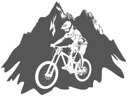 Silhouette of a biker descending on a mountain bike on a slope - vector illustrationのイラスト素材