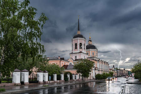 Tomsk/Russia - May 18, 2020. The Epiphany Cathedral of the Tomsk diocese of the Russian Orthodox Church is one of the oldest Tomsk churches. It originates from a wooden church built in 1630のeditorial素材