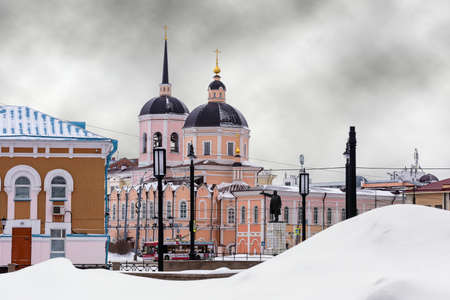 Tomsk/Russia - March 14, 2020. The Epiphany Cathedral of the Tomsk diocese of the Russian Orthodox Church is one of the oldest Tomsk churches. It originates from a wooden church built in 1630のeditorial素材