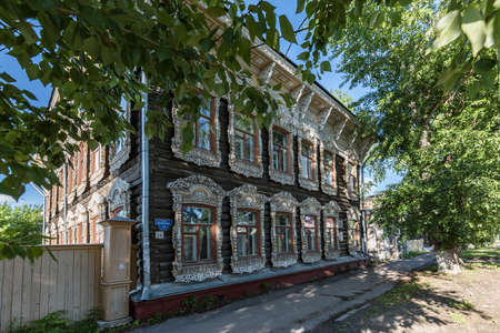 Tomsk/Russia - May 24, 2020. Monument of wooden architecture. The residential building on Shishkova-14 Street was built in 1917.のeditorial素材