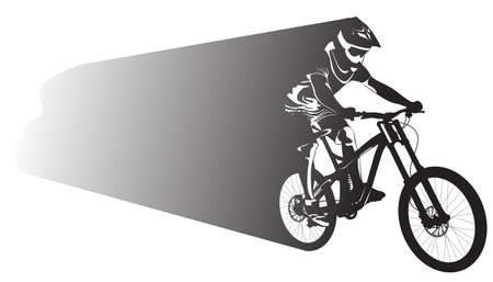 Silhouette of a biker descending on a mountain bike on a slope - vector illustrationのイラスト素材