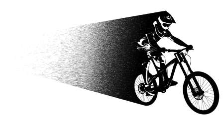 Silhouette of a biker descending on a mountain bike - vector illustrationのイラスト素材
