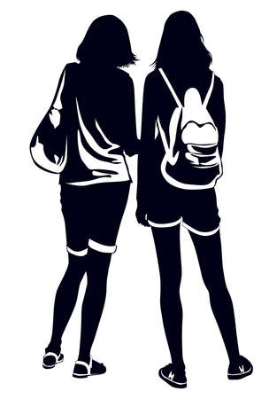 Silhouette of two women standing close together -vector illustrationのイラスト素材