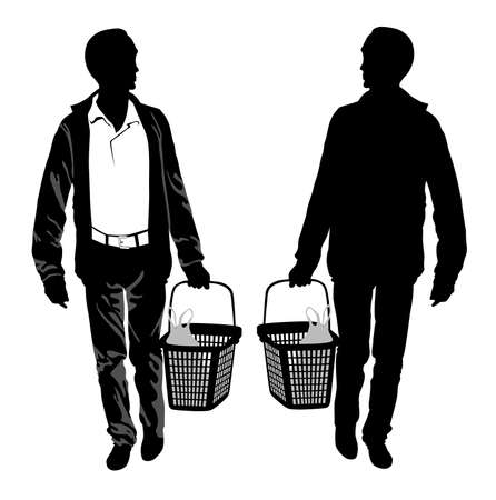 Silhouette of a man with shopping basket - vectorのイラスト素材