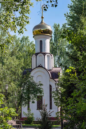 Tomsk / Russia - July 18, 2020. The Chapel of the Transfiguration of the Lord. The construction of the chapel was dedicated to the memory of Tomsk citizens - liquidators of the consequences of the Chernobyl accident.のeditorial素材