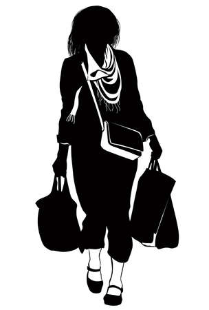 Silhouette of a woman walking from the store with packages in handsのイラスト素材