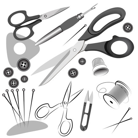 Sewing and needlework kit in black and gray color - vector illustrationのイラスト素材