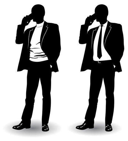 Silhouette of a man in a business suit talking on the phone vector illustrationのイラスト素材