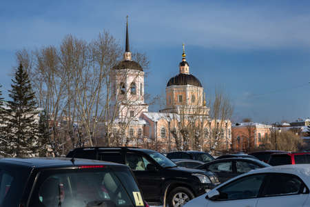 Tomsk / Russia - February 19, 2021. An architectural monument - the Epiphany Cathedral. Year of creation 1777-1784のeditorial素材