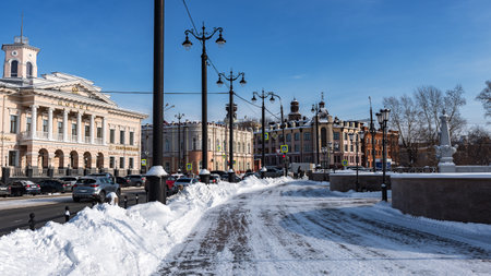 Tomsk / Russia - February 19, 2021. Historical urban district of the city of Tomsk - Governor's quarter.のeditorial素材