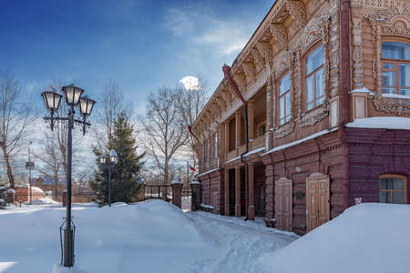 Tomsk / Russia - March 7, 2021. A monument of history and architecture of federal significance. The house was built in 1905. Used as a tenement house.のeditorial素材