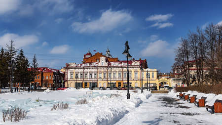 Tomsk, Russia - March 12, 2021. The ensemble of the city estate of IIGadalov. Year of creation 1894.のeditorial素材