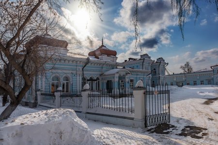 Tomsk, Russia - March 12, 2021. Center of Tatar culture in the old mansion of the merchant Khamitovのeditorial素材