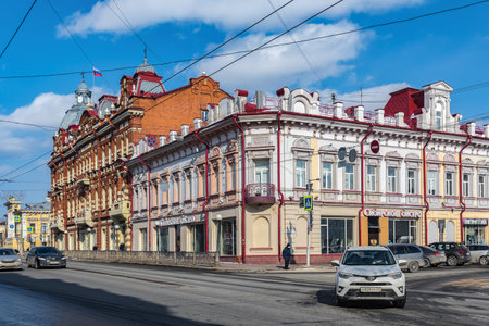 Tomsk, Russia - March 12, 2021. The ensemble of the city estate of IIGadalov. Year of creation 1894.のeditorial素材
