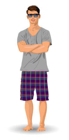 Image of a young man on vacation in summer vector illustrationのイラスト素材