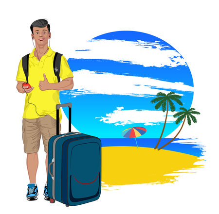 Image of a young man on vacation at sea vector illustrationのイラスト素材