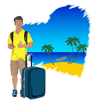 Image of a young man on vacation at sea vector illustrationのイラスト素材